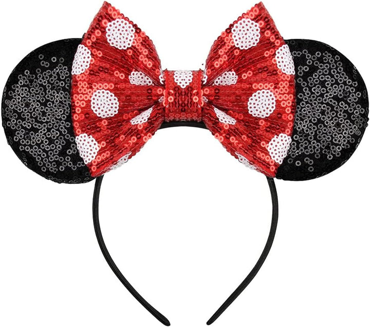 Mouse Ears, Sequin Mouse Ears Headband for Girls Women Halloween Birthday Party (Orange Bow)