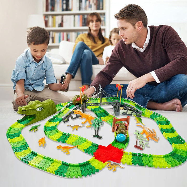 Dinosaur Toys Race Car Track, Create a Dinosaur World Road Race, Flexible Dinosaur Track Toys Set, Christmas Birthday Gifts for 3 4 5 6 7 Years Old Boys Girls Kids