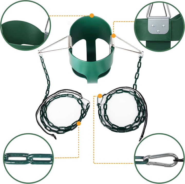 Toddler Swing, 59" Coated Heavy-Duty Iron Chains Baby Swing Outdoor, High Back Full Bucket Infant Swing Seat with Tree Straps for Swing Sets Backyard Outdoor Indoor (Green)