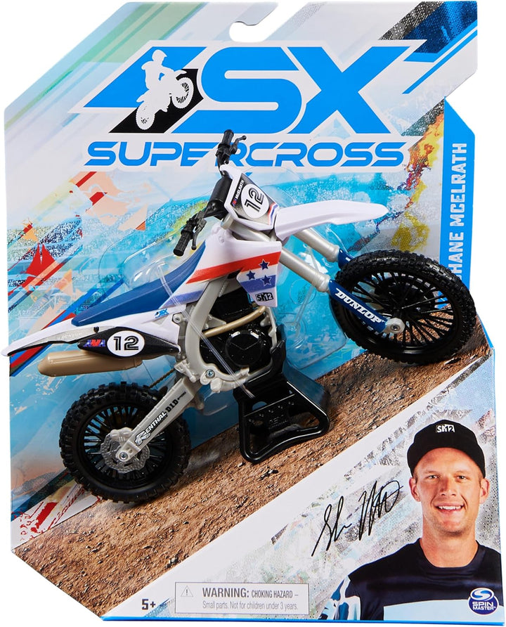 , Authentic Shane Mcelrath 1:10 Scale Collector Die-Cast Toy Motorcycle Replica with Race Stand, for Collectors and Kids Age 5 and Up