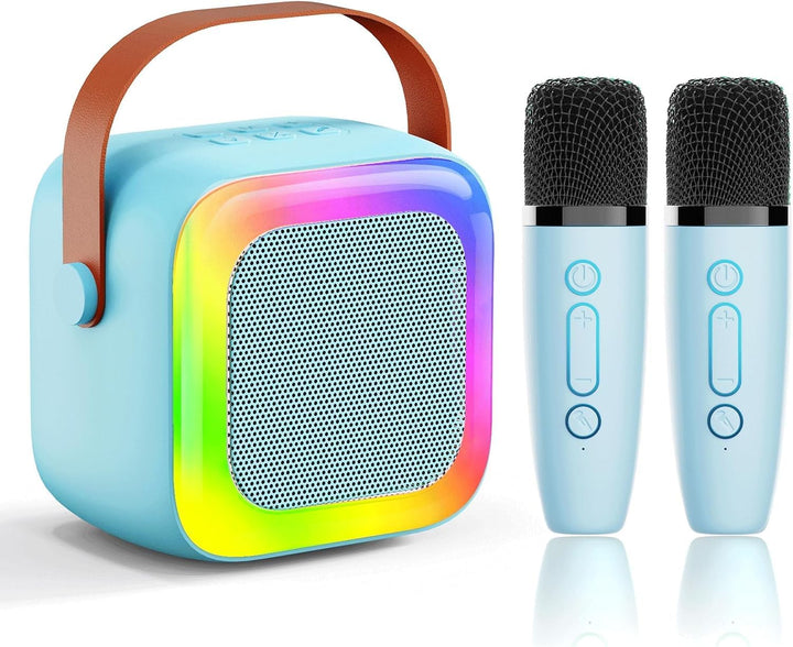 Mini Karaoke Machine for Kids Teen Adults, Kids Karaoke Machine with 2 Wireless Microphones and LED Lights Toys for Party, Home, Gifts for 4 5 6 7 8 9 10 11 12+ Years Girls Boys(Pink)