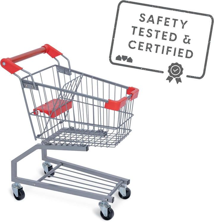 Toy Metal Shopping Cart - Supermarket Pretend Play Grocery Cart for Kids and Toddlers