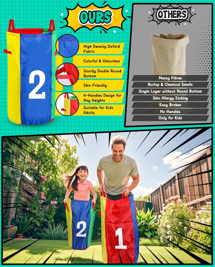 Outdoor Carnival Games, Potato Sack Bags for Kids Adults, Egg Spoon Relay Race, 3 Legged Race Bands, Catch Tail Games, Birthday Party, Field Day Family Day Yard Lawn Easter Fall Festival Games