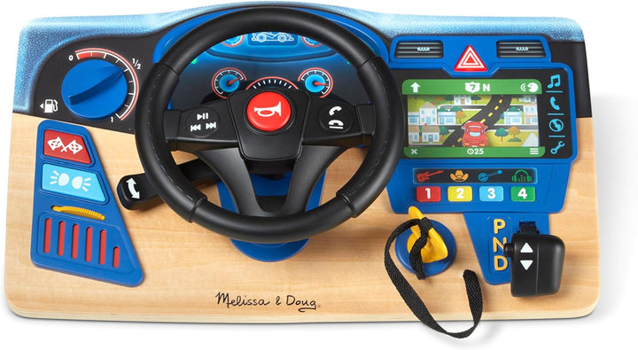 Vroom & Zoom Interactive Wooden Dashboard Steering Wheel Pretend Play Driving Toy - FSC Certified
