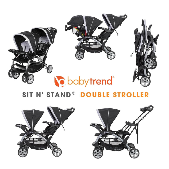 Double Infant and Toddler Stroller W/ Harness and Basket, Sit N' Stand, Stormy