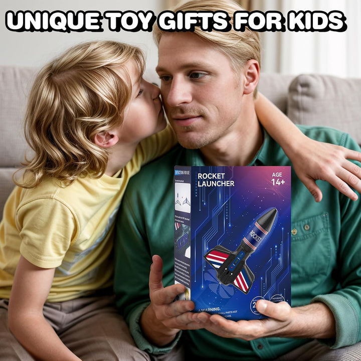 Rocket Launcher for Kids - Self-Launching 200 Ft Motorized Outdoor Electric Play Toy, High Flying Air Rocket with Launch Set, Birthday Toys Gifts for Boys 8-12, Star Pattern