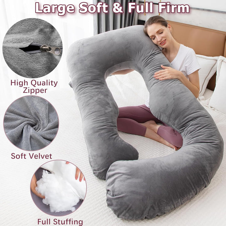 Pregnancy Pillow, U Shaped Full Body Pillow for Maternity Support, Sleeping Pillow with Cover for Pregnant Women (Dark Grey)