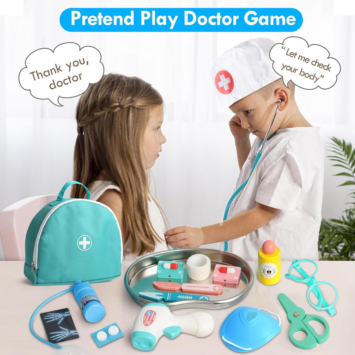 Doctor Kit for Toddlers 3-5, Kids Doctors Play Set Realistic, Pretend Play with Doctor Costume Toy Stethoscope for Girls Boys 3 4 5