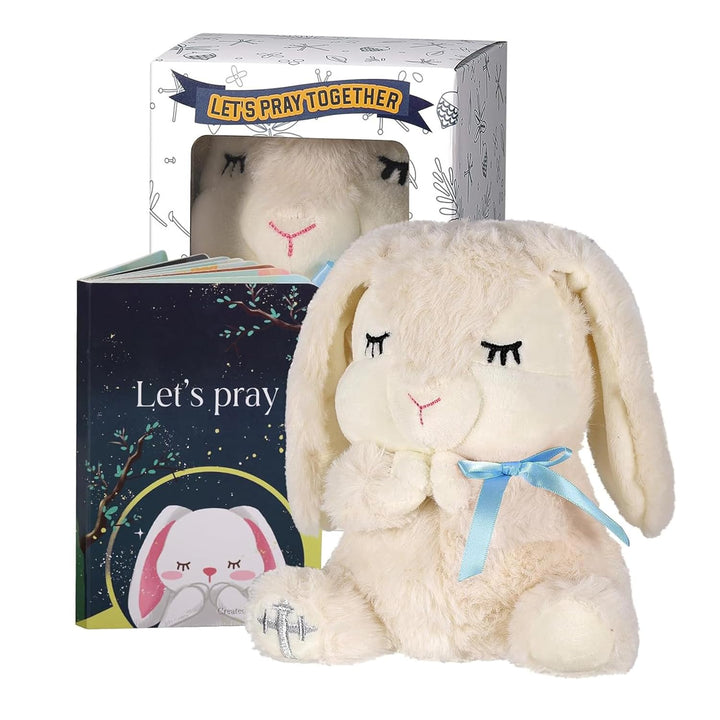 Baptism Gifts for Girls, Baby Dedication Gift, Christening Gifts for Baby Girls, Baptism Gifts Set Include 7'' Plush Bunny and Let'S Pray Book in Keepsake Box.