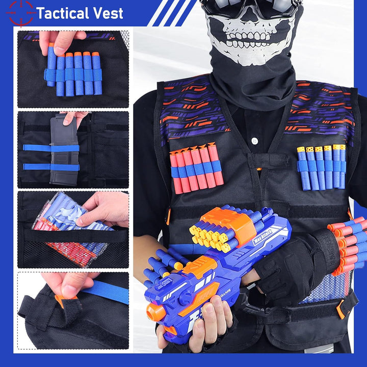 8 Pack Tactical Vest Kits Fit for Nerf Guns N-Strike Elite Series for Kids Birthday Toy Gun Wars, Basement or Backyard Games, Birthday Party Supplies with Kids Vests, Face Masks, Protective Glasses