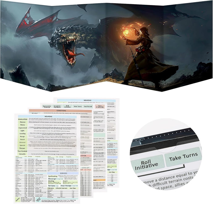 DND DM Screen, Dungeons and Dragons Master Screen Leather,4 Wet-Erase Function Pockets,Dnd Game Accessories for Trpg,With 4 Panels Master Screen Inserts (Screen A)