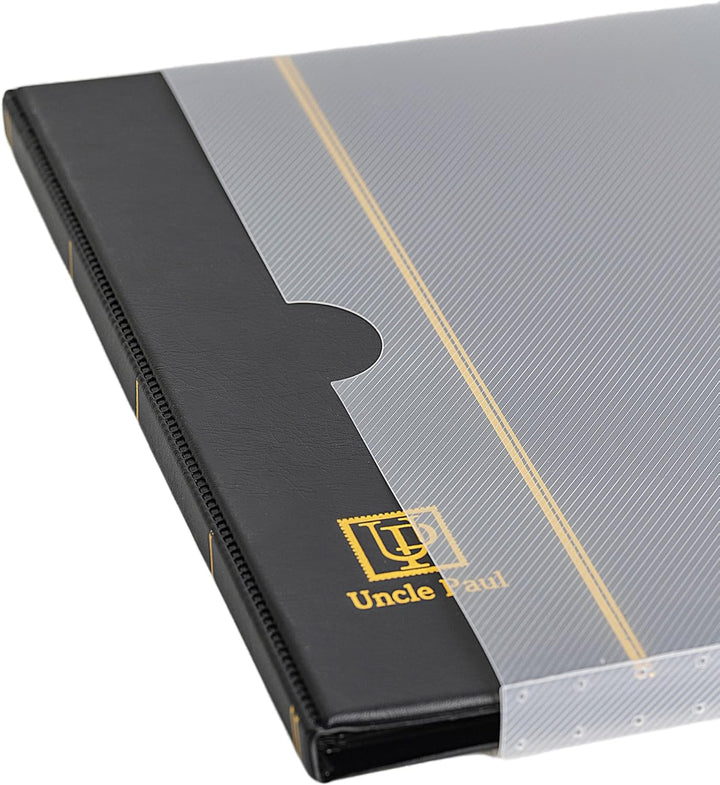 Stamp Albums 160 Pockets - Stockbooks with 30X197Mm Sleeves, 10 Double Sided Black Page with Leatherette Padded Black Cover, Collection Storage Folder for Paper Money Postage Stamps AS0108BK