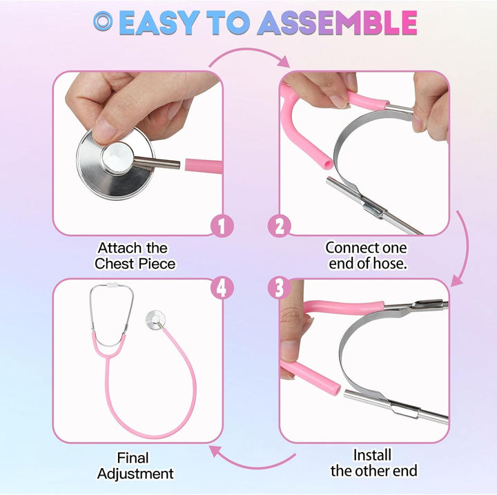 Kids Stethoscope Toy, 2 Pack Real Working Stethoscope Toy for Toddler 3 4 5, Doctor Play Set for Role Play, Medical Pretend Playset for Boys Girls Birthday (Blue and Pink)