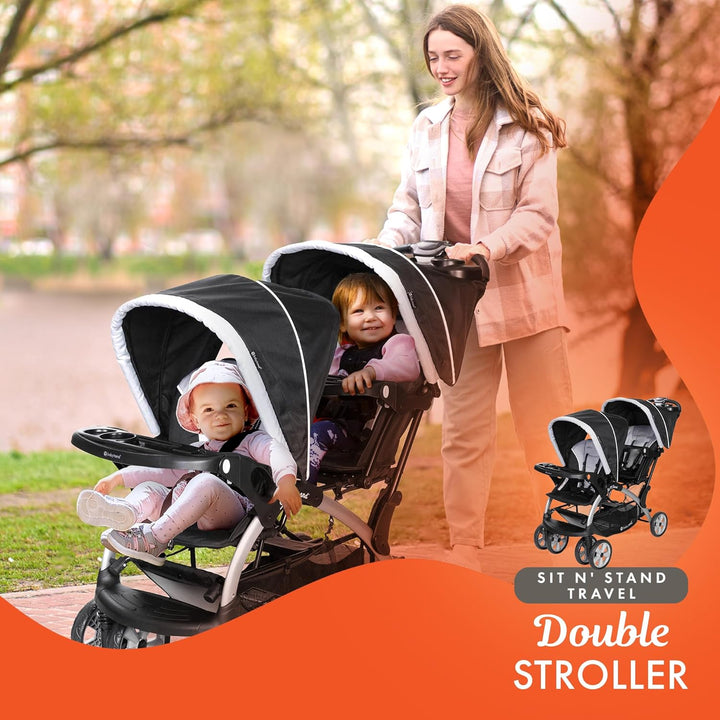 Infant and Toddler Double Stroller & Car Seat Combo, 2 Pc Set, Stormy - Portable and Lightweight Stroller Duo and Car Seat Travel System Tandem