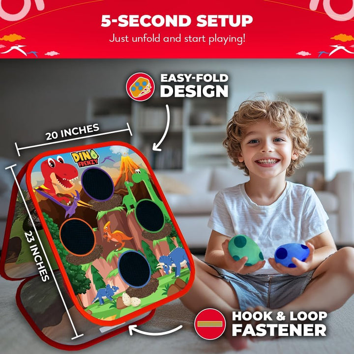 Games® - Dino Frenzy™ | 2-In-1 Corn Hole Games for Kids | 5-Second Setup | Dinosaur Bean Bag Toss Game for Kids | Kid Cornhole Game Set | Toddler Party Activity | outside Bean Bags Kid Tossing