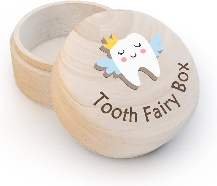 Tooth Fairy Box for Girls, Cute Carved Wooden Box with 3D Tooth, Stores Lost Teeth for Kids, Souvenir Dropped Tooth Keepsake Storage Box Gift for Little Girl（P-Wings-T）
