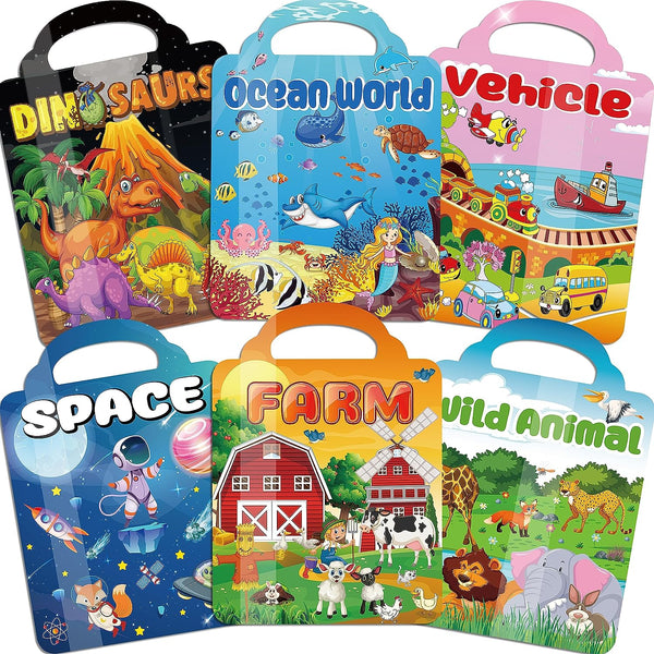 6Set Puffy Sticker Books for Kids 2-4, 3D Reusable Stickers Books for Toddlers 1-3,2-4,Farm+Animal+Dinosaurs+Ocean World+Space+Vehicle