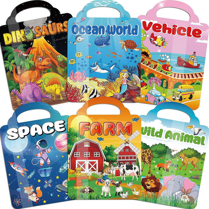 6Set Puffy Sticker Books for Kids 2-4, 3D Reusable Stickers Books for Toddlers 1-3,2-4,Farm+Animal+Dinosaurs+Ocean World+Space+Vehicle