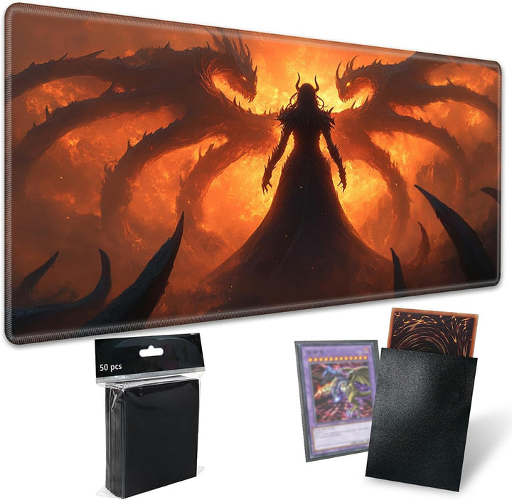 TCG Playmat Board Game Mat plus 50 Pcs Card Sleeves, 24 X 14 Table Mats Game Mousepad with Soft Surface Non-Slip Base for MTG RPG CCG Trading Card Game Playmats, Green Frog