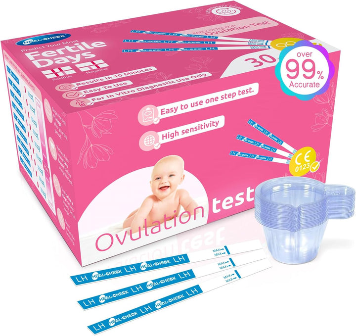 25 Count Ovulation Test Strips with Cups, Bulk Ovulation Test Strips for Women, Ovulation Predictor Kit, Accurate Fertility Tests for Home, Individually Wrapped 5Mm LH
