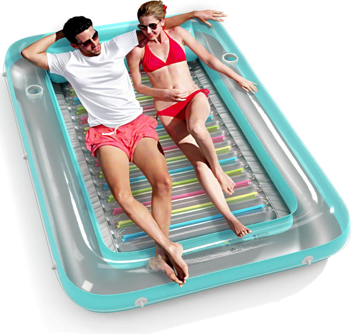 Inflatable Tanning Pool Lounger Float -  4 in 1 Sun Tan Tub Sunbathing Pool Lounge Raft Floatie Toys Water Filled Tanning Bed Mat Pad for Adult Blow up Kiddie Pool Kids Ball Pit Pool (L)