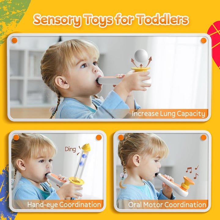 3 in 1 Sensory Toys for Toddler with Whistle, Ball Blowing, Floating Blow Pipe Balls – Autism Sensory Products, Fine Motor Skills, Toddler Toys for 3 4 5 Year Old Boys Girls Gifts