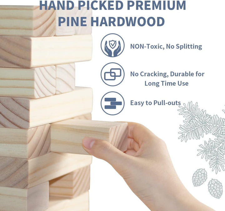Giant Tumble Tower Games for Kids and Adults 57 Blocks New Zealand Pine Wooden Blocks Stacking to over 4.2FT Family Games for Indoors Outdoors Yard Games for Family