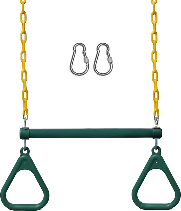 Swing Sets for Backyard, Monkey Bars & Swingset Accessories - Set Includes 18" Trapeze Swing Bar & 48" Heavy Duty Chain with Locking Carabiners - Outdoor Play Equipment (Green)