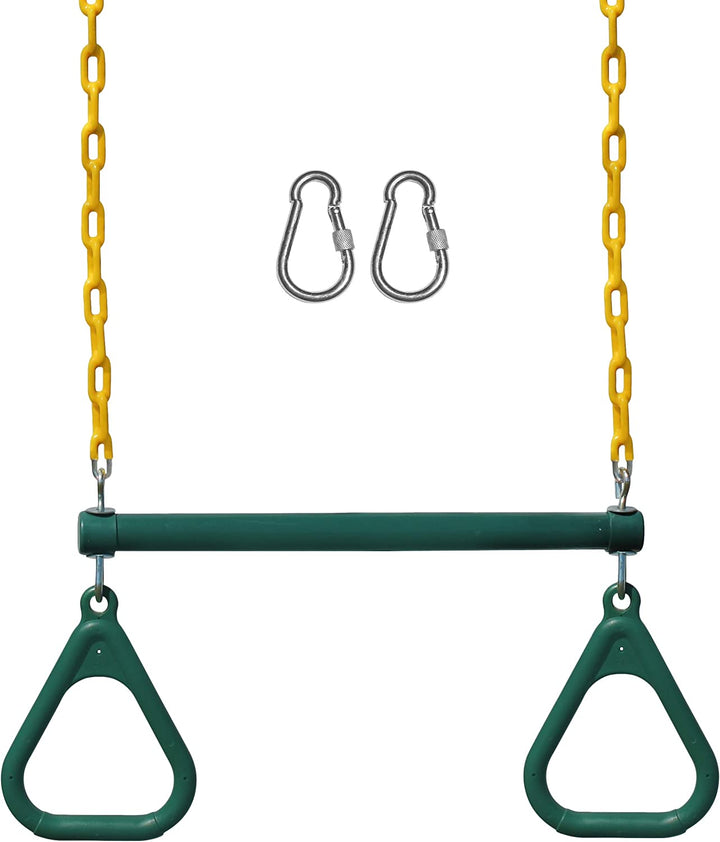 Swing Sets for Backyard, Monkey Bars & Swingset Accessories - Set Includes 18" Trapeze Swing Bar & 48" Heavy Duty Chain with Locking Carabiners - Outdoor Play Equipment (Green)