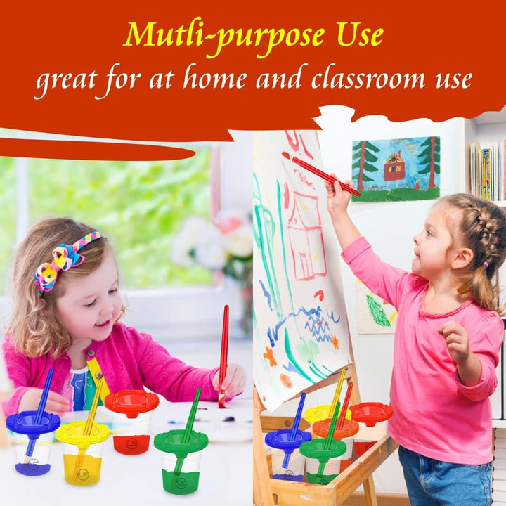Kids Painting Set, Washable Paint for Kids with Paint Cups, Toddler Paintbrushes, Non Toxic Washable Finger Paints 2 Ounce Each, Toddler Painting Supplies