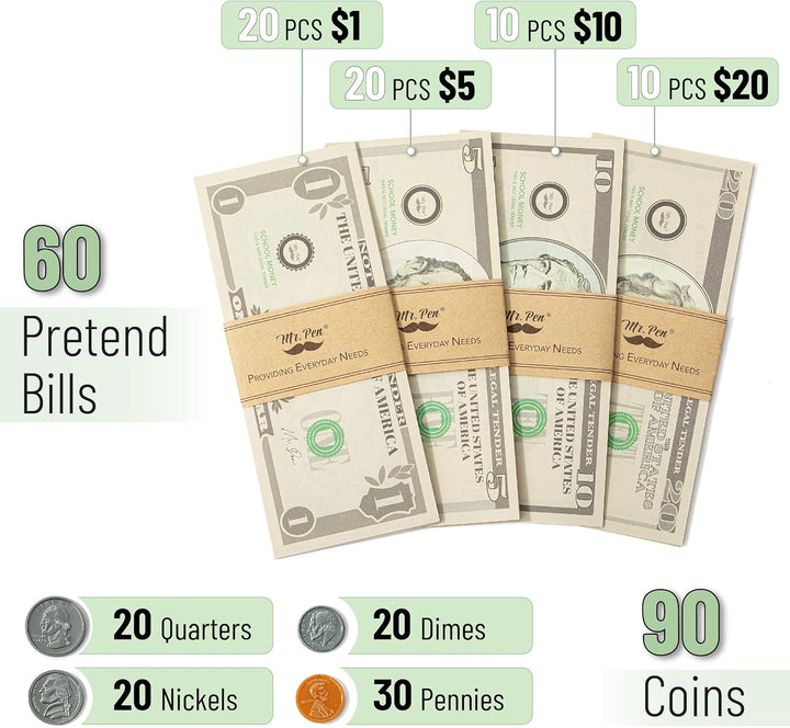 - Play Money for Kids, 150 Pcs, Ages 3+, Toy Money, Money Games, Fake Money for Kids, Pretend Money, Toddler Learning Money, Kids Play Money, Realistic Money, Fake Cash, Coins for Kids