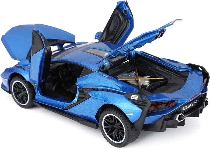 Lambo Toy Cars Sian Fkp37 Diecast Metal Model Car with Light and Sound Pull Back Car Toys for Boys Age 3 + Year Old (Blue)
