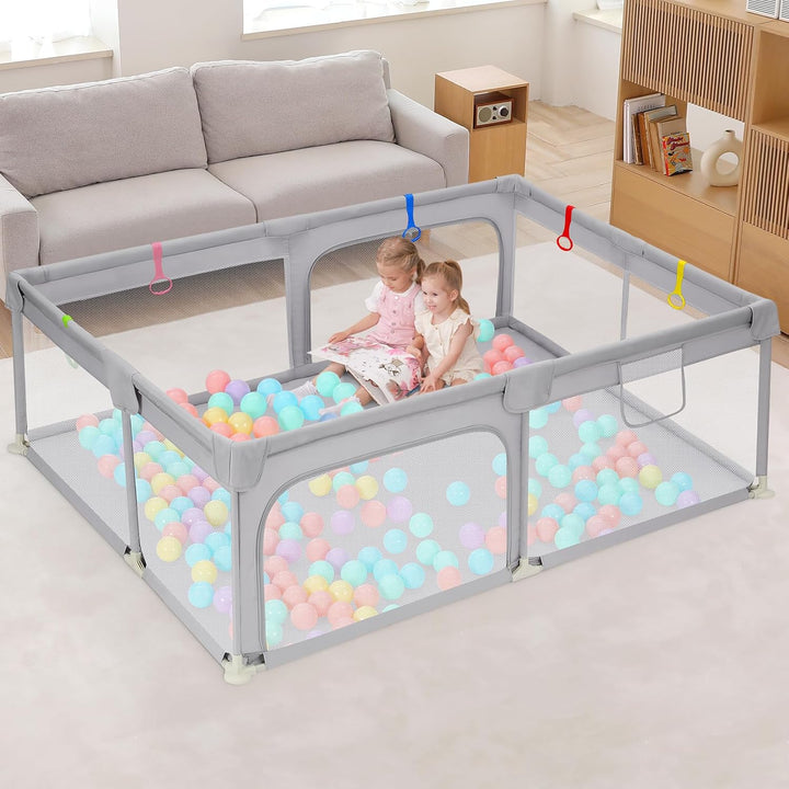 Baby Playpen, 48"×48" Play Pens for Babies and Toddlers, Safe Anti-Fall Play Yard with Gates, Baby Fence with Breathable Mesh, Indoor & Outdoor Kids Activity Center, Anchor Grey