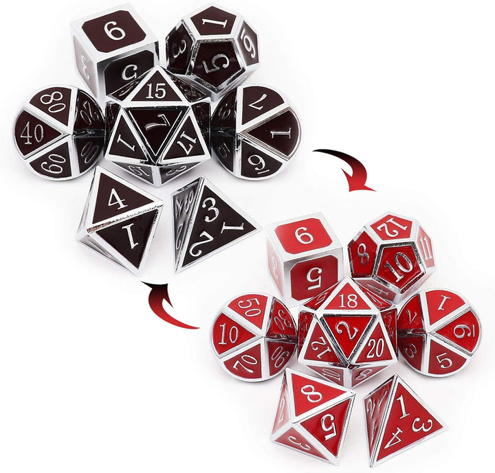 Bloodstained Metal DND Dice Set Blood Polyhedral D&D Dice Compatible with Dungeons and Dragons Gift TTRPG Antique Metal Halloween Dice