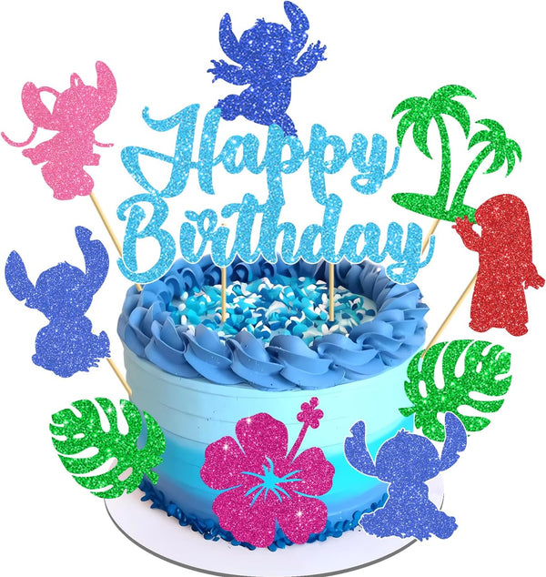 10Pcs Glitter Cartoon Birthday Decorations Cake Toppers, Cute Cartoon Birthday Party Cake Decorations for Boys Girls Birthday Party Baby Shower Party