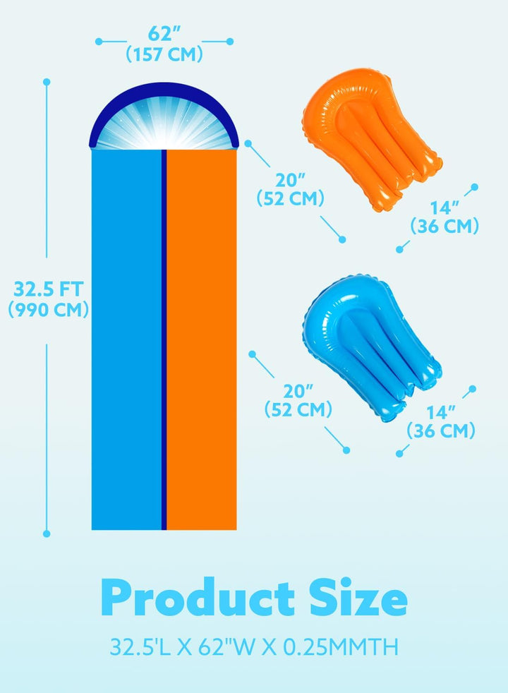 32.5FT Double Water Slides, Heavy Duty Lawn Slip and Slide with Sprinkler and 2 Inflatable Boards Backyard Yard Lawn Summer Outdoor Water Toy for Kids Adults