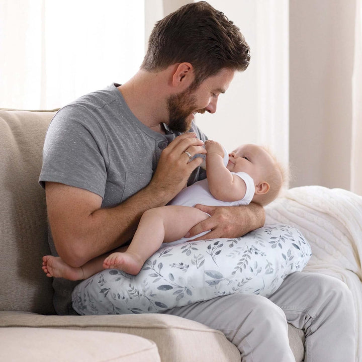 Original Nursing Pillow, Gray Taupe Leaves, Ergonomic Nursing Essentials for Bottle and Breastfeeding, Firm Fiber Fill, with Removable Pillow Cover, Machine Washable