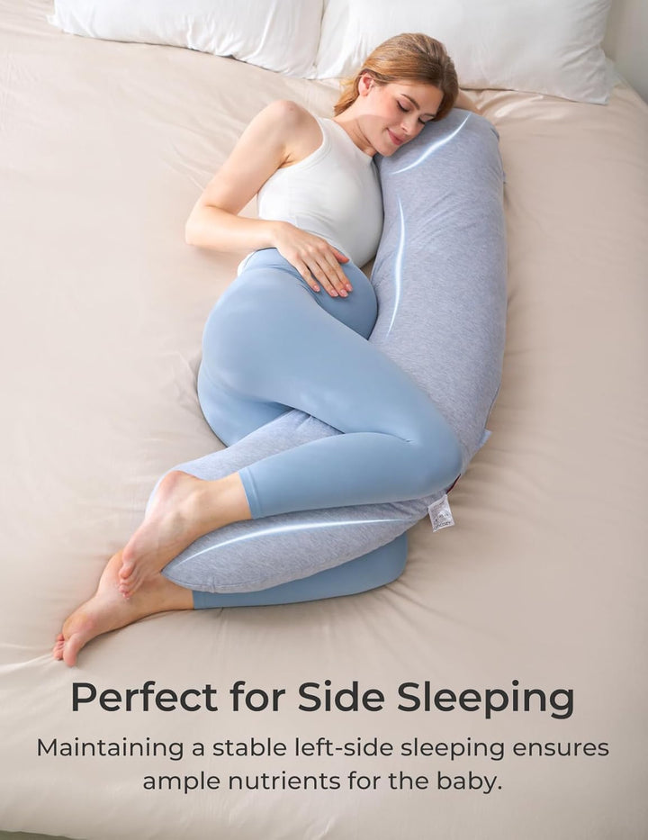 Pregnancy Pillows for Side Sleeping, J Shaped Maternity Body Pillow for Pregnancy, Soft Pregnancy Pillow with Jersey Cover for Head Neck Belly Support, Grey