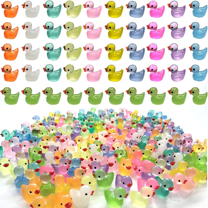 60 Pcs Mini Resin Ducks Luminous Tiny Ducks Miniature Duck Glow in the Dark for DIY Garden Dollhouse Duck Accessories Micro Landscape Aquarium Party Decor