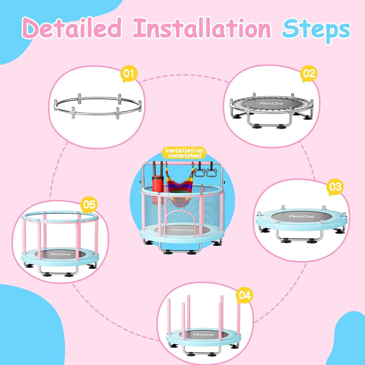 55" Toddler Mini Trampoline for Kids, Indoor Outdoor Toys with Swing, 440Lbs Baby Kids Trampoline, Gymnastics Bar, Birthday Gifts for Boy Girl Age 1-8