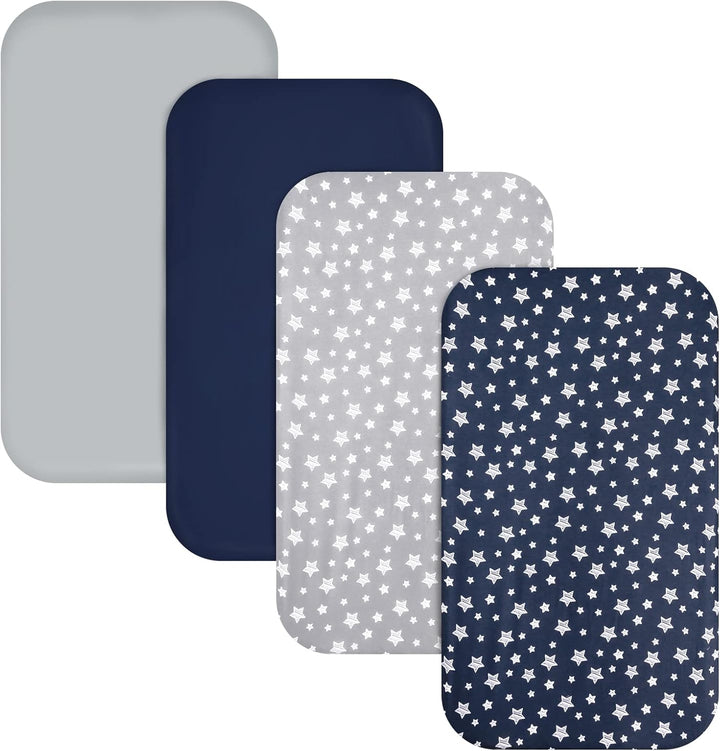 Pack and Play Sheets Boys, 4 Pack Mini Crib Sheets, Stretchy Pack and Play Playard Fitted Sheet, Compatible with Graco Pack N Play, Soft and Breathable Material, Navy