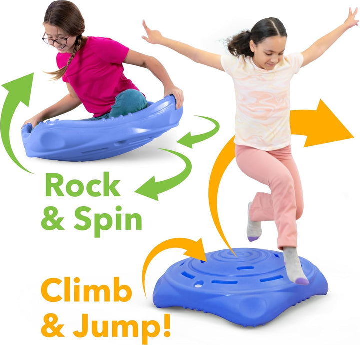 Rock and Spin Sensory XL Wobble Disk Climbing Dome for Toddlers and Kids Rocking and Climbing, Indoor/Outdoor Periwinkle Blue, 1 Pack, Ages 2-12 Years