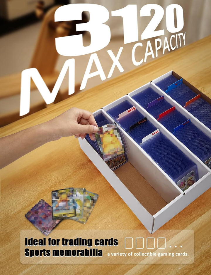 4 Pack Sports Card Boxes 3120 Count Cardboard Card Storage Box White Bulk Card Storage Baseball Card Boxes with 10 Dividers Sports Cards Storage Box for Card Game Baseball Card Storage Boxes