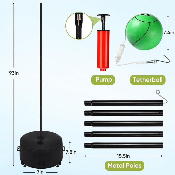Heavy Duty Tetherball Set with Ball and Rope, Adjustable Height Tether Ball Poles - Two Usage Methods, Portable Tetherball Kit for Indoor & Outdoor, Playground, Backyard, Fun for Adults & Kids