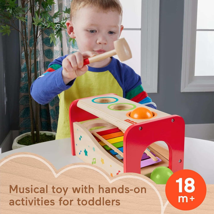 Wood Toddler Toy Pound & Tap Bench Xylophone, 6-Piece Wooden Musical Activity for Preschool Kids Ages 18+ Months