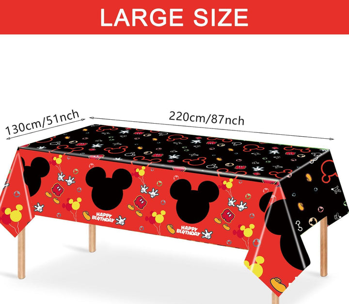 3PCS Mouse Party Tablecloth, Black Red Plastic Tablecover Disposable Table Cloths Decor for Boys 1St 2Nd 3Rd Party Decorations Supplies, 86.6 X 51.2In