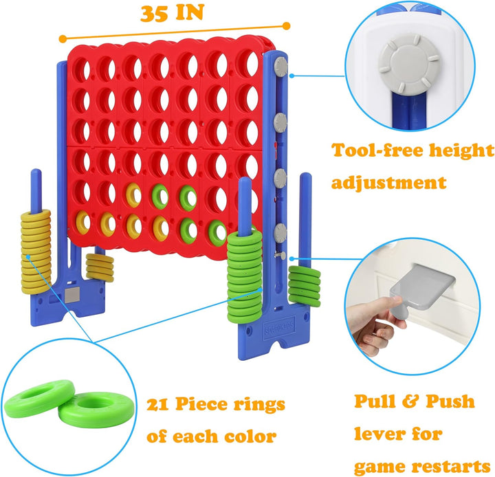Jumbo 4 in a Row Game, 4-To-Score Giant Game Set with Adjustable Height (2.5-3.5 FT) for Kids & Adults, Indoor/Outdoor Connect Game with Quick-Release Slider, Perfect for Family and Party Games