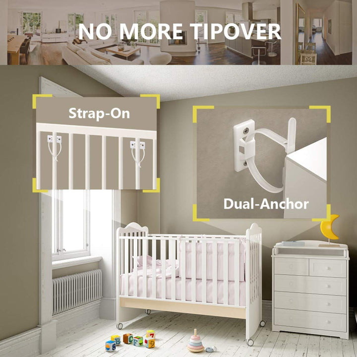 Furniture Straps (10 Pack) Baby Proofing anti Tip Furniture Anchors Kit, Cabinet Wall Anchors Protect Toddlers from Falling Furniture, Adjustable Child Safety Straps Earthquake Resistant