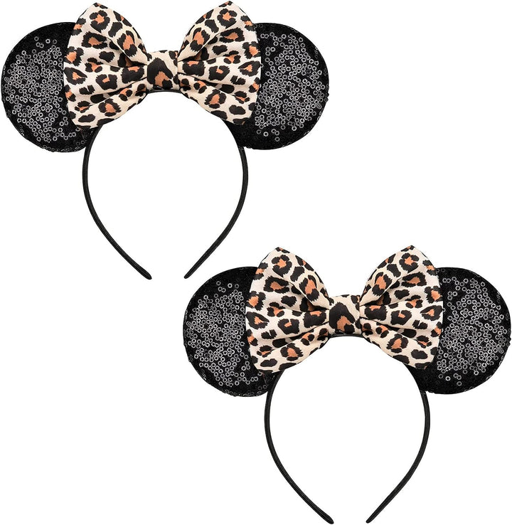 Mouse Ears, Sequin Mouse Ears Headband for Girls Women Halloween Birthday Party (Orange Bow)