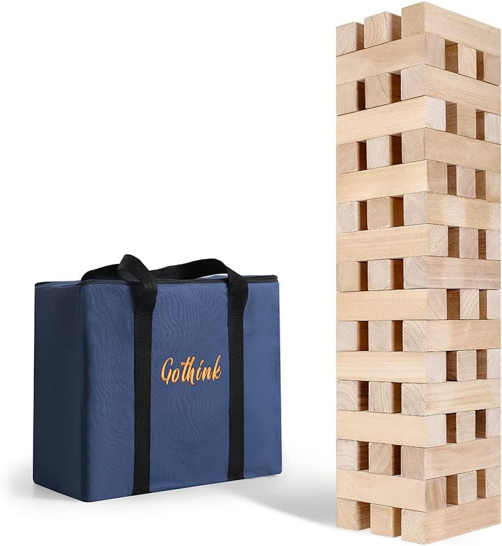 Giant Tumble Tower Game, Large Tumbling Tower Stacking to over 4 FT 54Pcs Wooden Jumbo Blocks for outside Yard Games with Carry Case Timber Stacking Game Night Toy Gift for Kids Adults Family